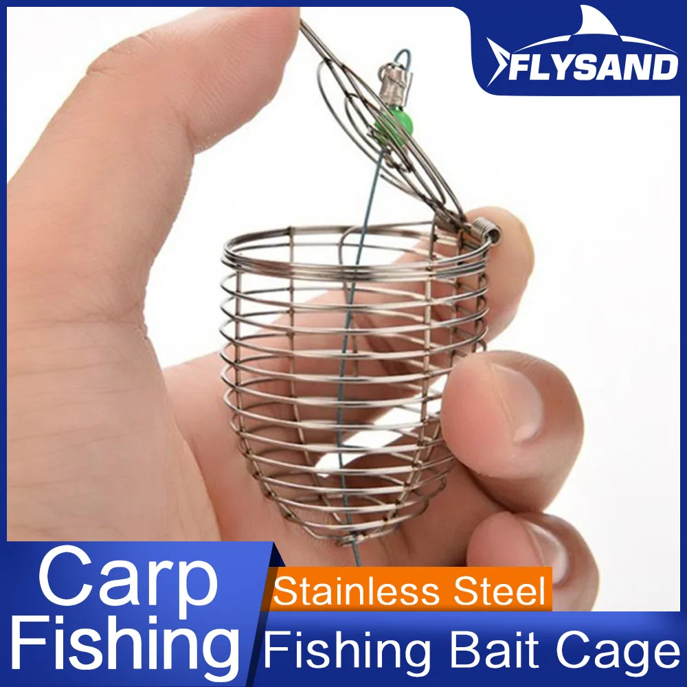 FLYSAND Fishing Cage Fishing Stainless Steel Bait Cage Basket Feeder Holder Fishing Lure Cage 3 Sizes S/M/L Fishing Feeder Cage