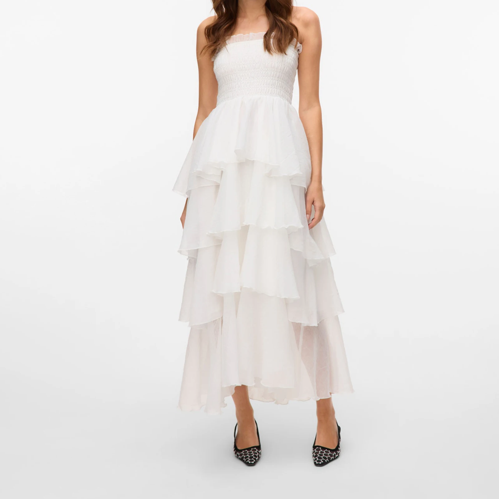 女性チューブドレス ストラップレス バックレス レイヤード シンプル ソリッド ロングドレス カクテルパーティー デート 記念日 誕生日イブニング用