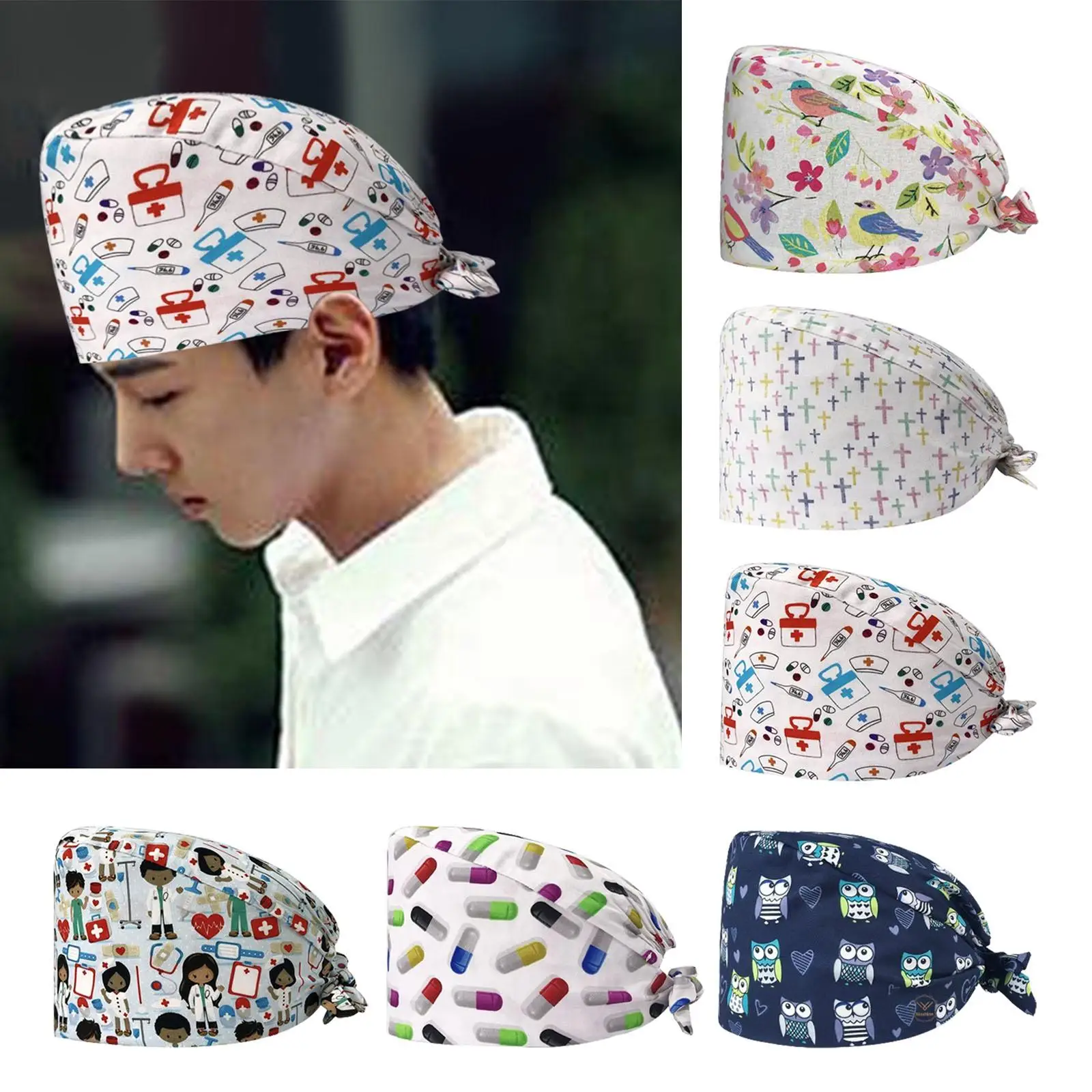 Scrub Cap para Dentista, Enfermeiros Dia Presente, Centro de beleza, Spa, Tieback