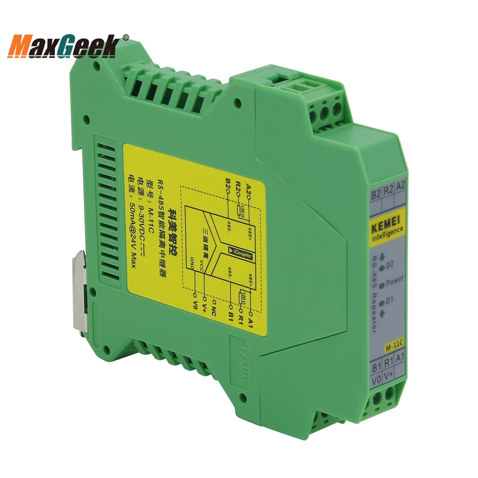 Maxgeek M-11C RS485 Repeater Module Industrial DIN Rail RS-485 Repeater with 1.5KV Isolation for 9-30VDC