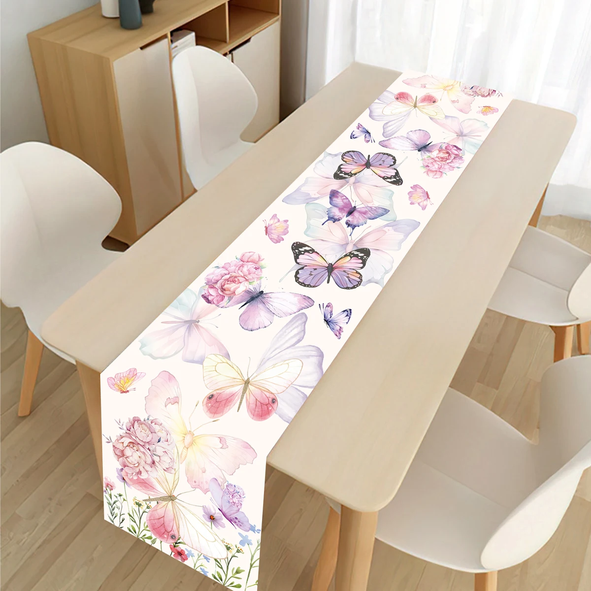 Wildflower Butterfly Table Runner Wedding Party Decoration Spring Summer Table Runner Outdoor Birthday Wedding Party Decoration