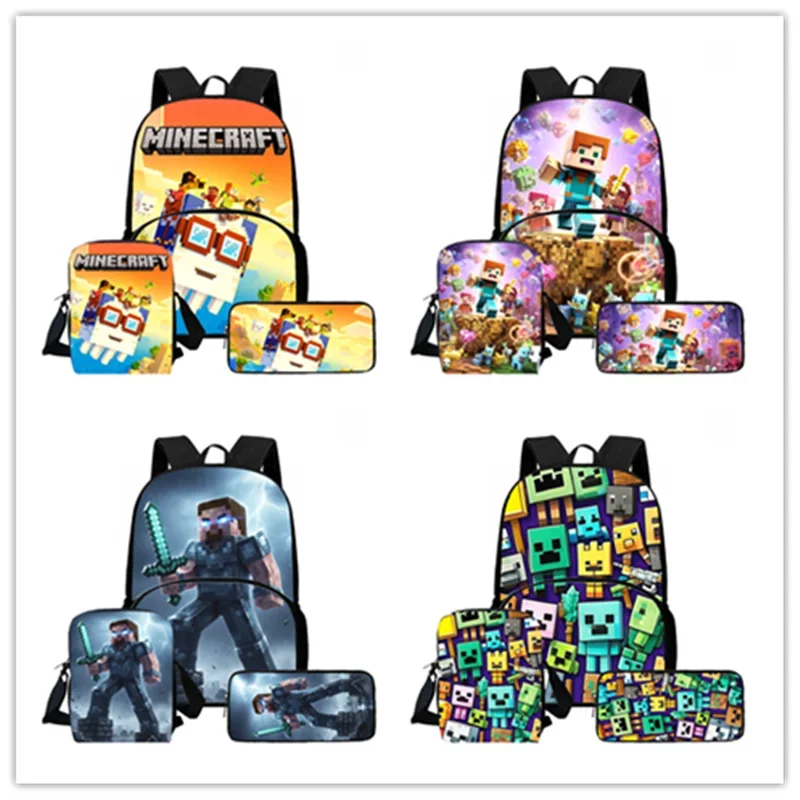 

Cartoon Mmin-Eecr-aaft Child School Backpack with Front Pocket,Shoulder Bags,Pencil Bags For,Child School Bags