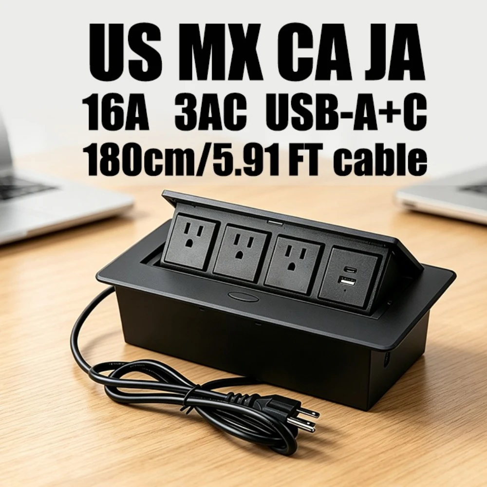 

FUNAYA Hidden Desktop US MX CA JAPAN Built-in Sockets USB-A C Desktop Embedded Recessed Socket with Extension Wire AC110~250V