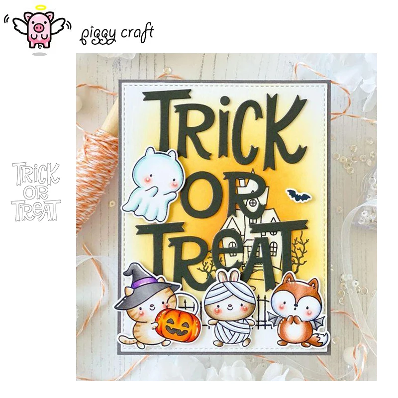 Piggy Craft metal cutting dies cut die mold Trick or Treat letters Scrapbook paper craft knife mould blade punch stencils dies