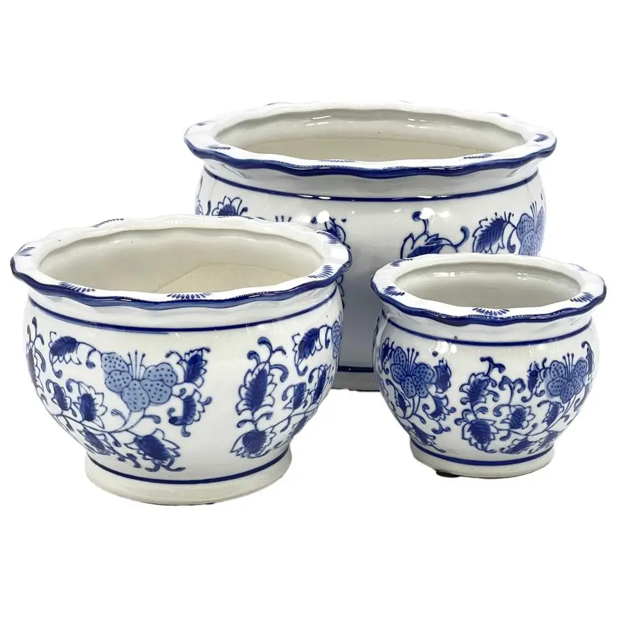 

Набор из 3 садовых кашпо International Blue & White Floral Porcelain Ceramic Decorative Flower Pot 8 6 4.5 в китайском азиатском стиле