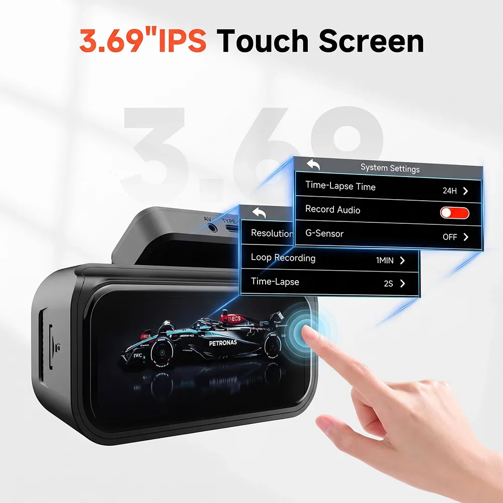 IPS Touch Screen Car DVR 4K+4K Front Rear Dash Camera WiFi App Control Wide Angle 24H Parking Monitor Black Box