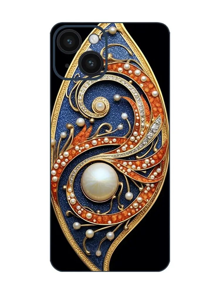 High-Quality Blue And Gold Jewelry-Inspired IPhone 14 Back Screen ProtecTor StunnIng CraftsmAnship And Spirals