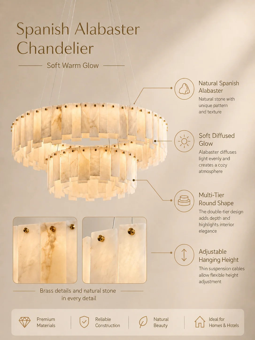 Spanish Marble Brass Chandelier Luxury Pendant Light Oval Alabaster Design Living Dining Room Kitchen Island Entryway Lighting