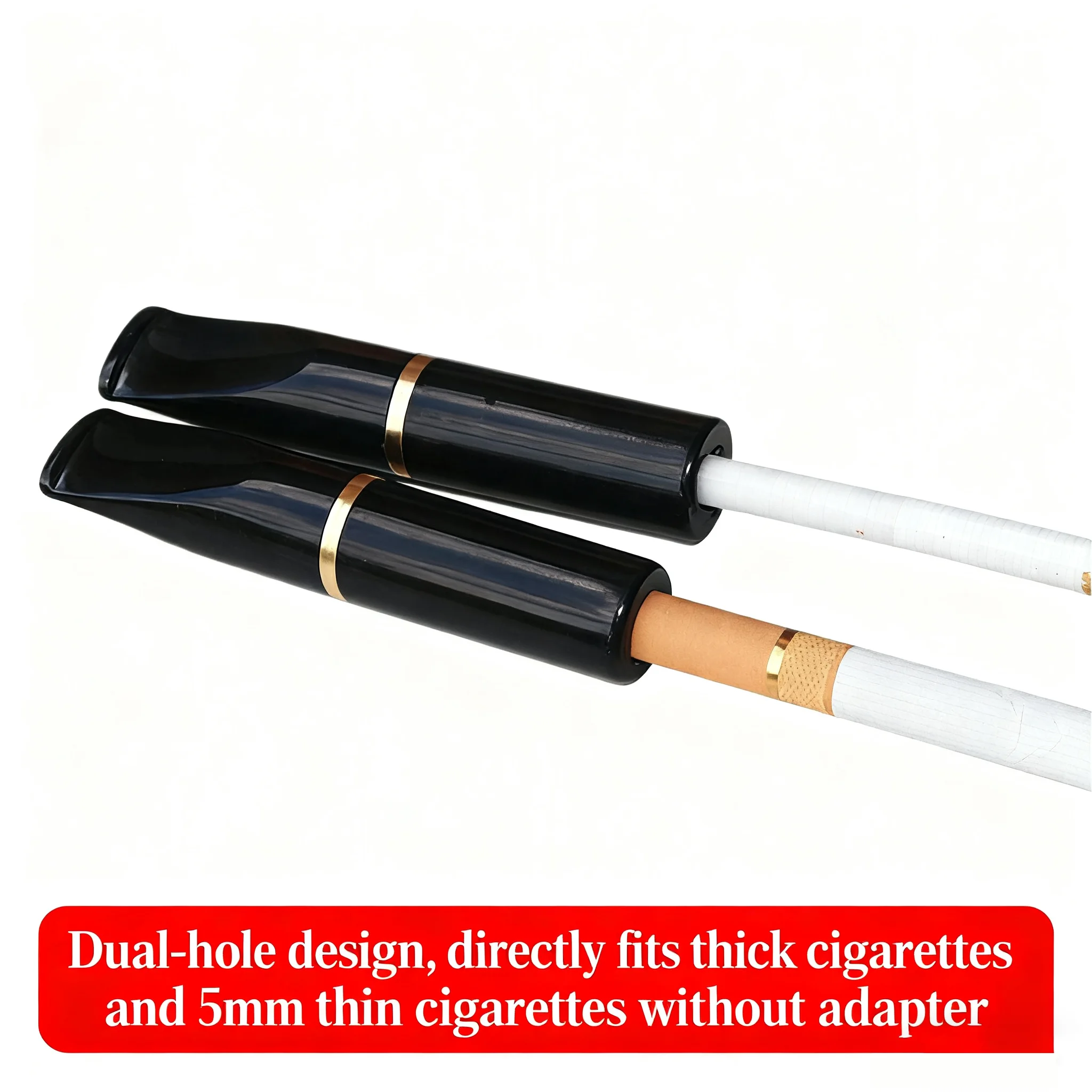 Black Mouthpiece Lip Natural Yak Horn Puff Cigarette Holder For 5.5mm 8mm Cigarette 9mm Activated Carbon Gravel Filter