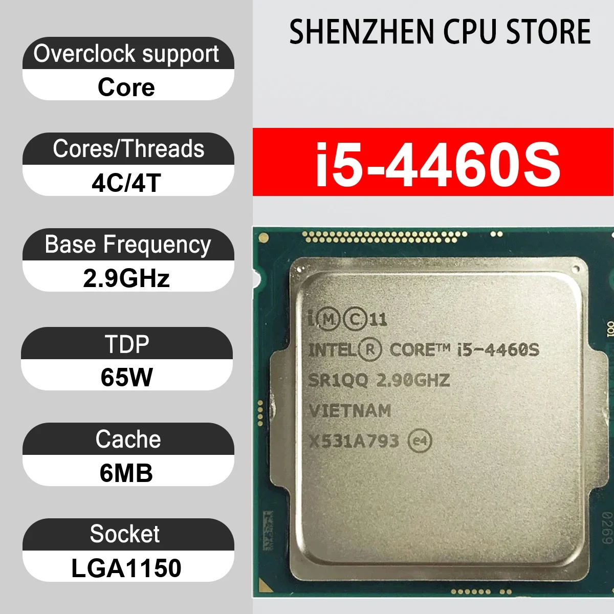 Intel Core i5-4460S 4 Core 4 Thread 2.9GHz 65W 6MB Cache 22nm Haswell DDR3-1333/DDR3L-1600 MHz SR1PM LGA 1150 HD Graphics 4600
