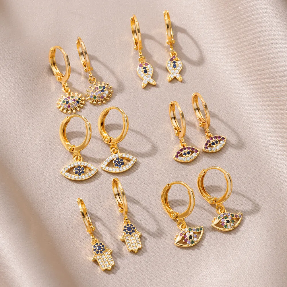 New in Zircon Evil Eye Earrings For Women Gold Color Stainelss Steel Earring Wedding Aesthetic Vintage Jewelry Gift brincos image 4