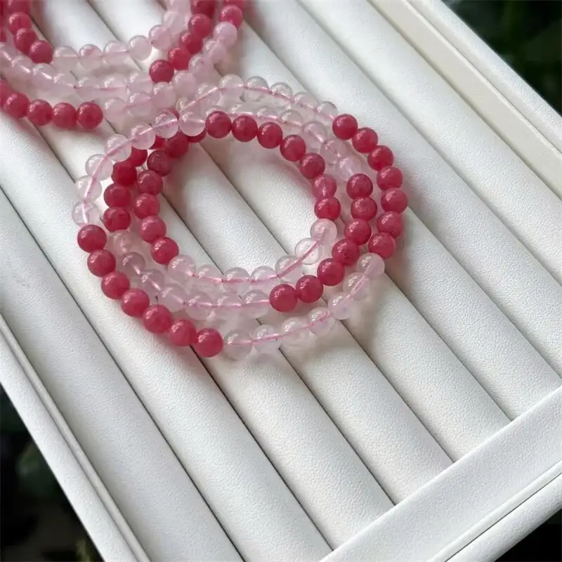 65-ミリメートル天然ロードナイトローズクォーツトリプルサークルブレスレットファッション裕福なフォーチュンストーンラウンドビーズジュエリーギフト-1-個