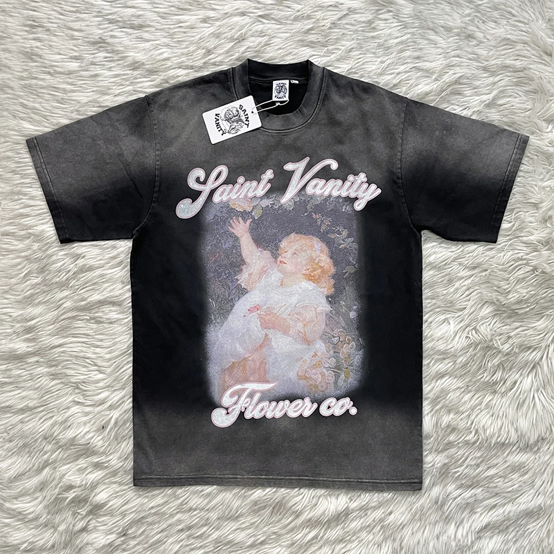 

Футболка Saint Vani Bla Floral Girl с коротким рукавом, хлопковая, дышащая, молодежная, летняя, повседневная, с круглым вырезом