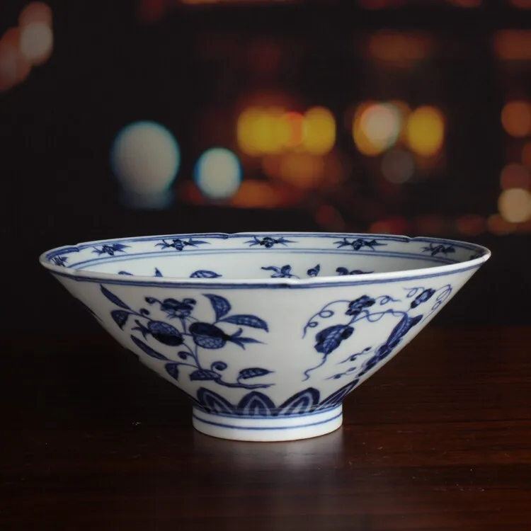 7.4 inch Chinese Ming Xuande Blue and White Porcelain Flowers Lotus Pattern Bowl