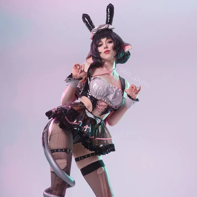 

KORURACLUB сексуальный женский аниме кролик для девочек, милый костюм горничной, поли уретановый униформа, фартук, костюмы для косплея