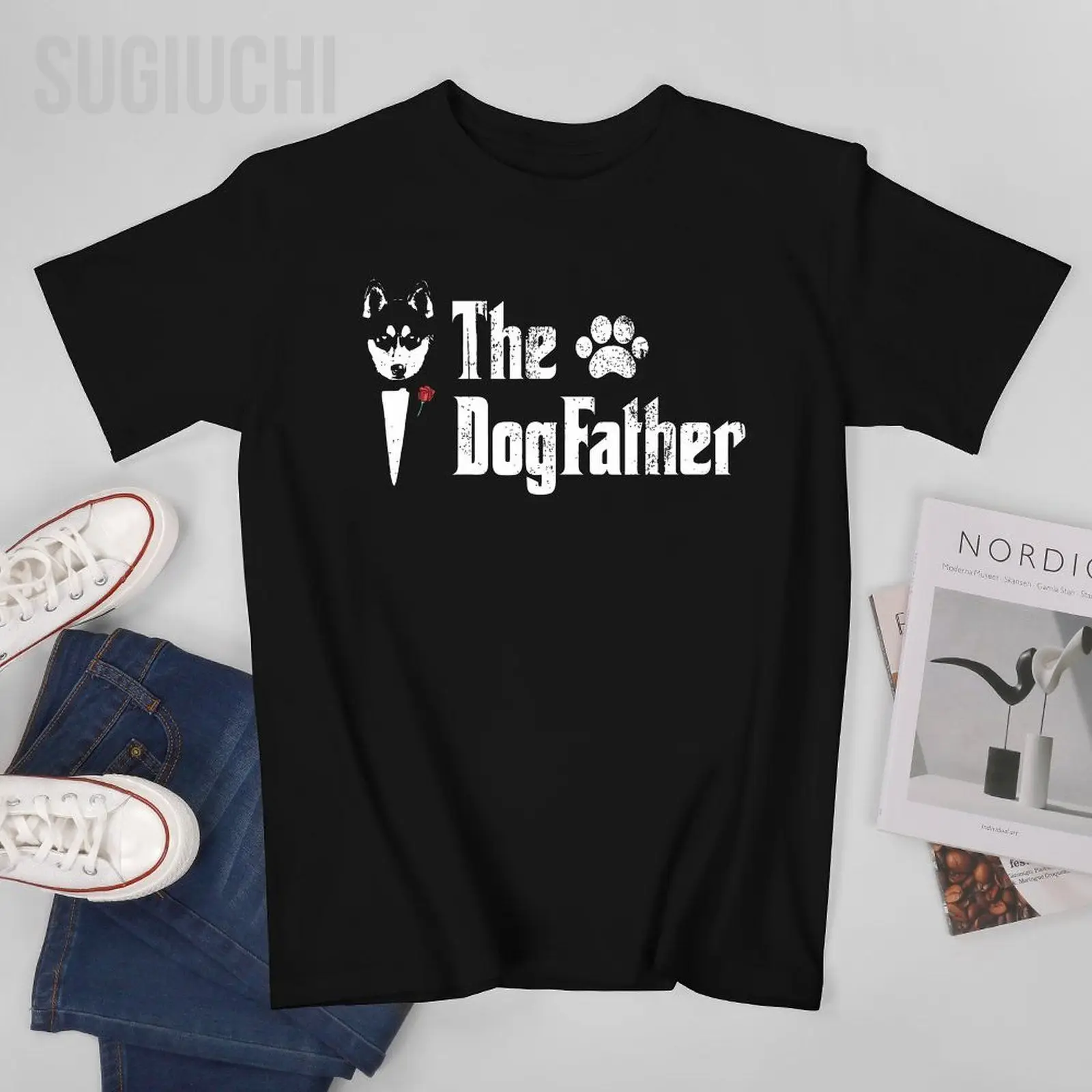 Men The Dogfather Siberian Husky Dog Dad Father's Day Tshirt Tees T Shirts Women Boys 100% Cotton T-Shirt