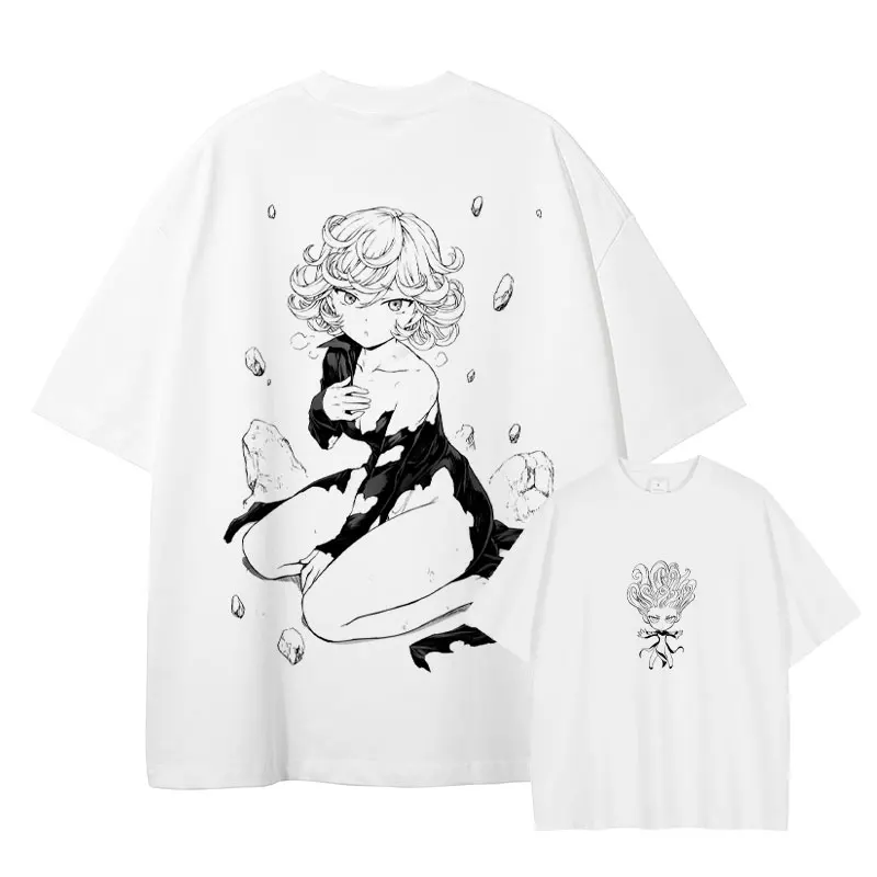 Anime One Punch T Shirt Manga Cartoon Tatsumaki Garou Saitama Vintage Washed Tops Tees Harajuku Short Sleeve Oversized T-shirt