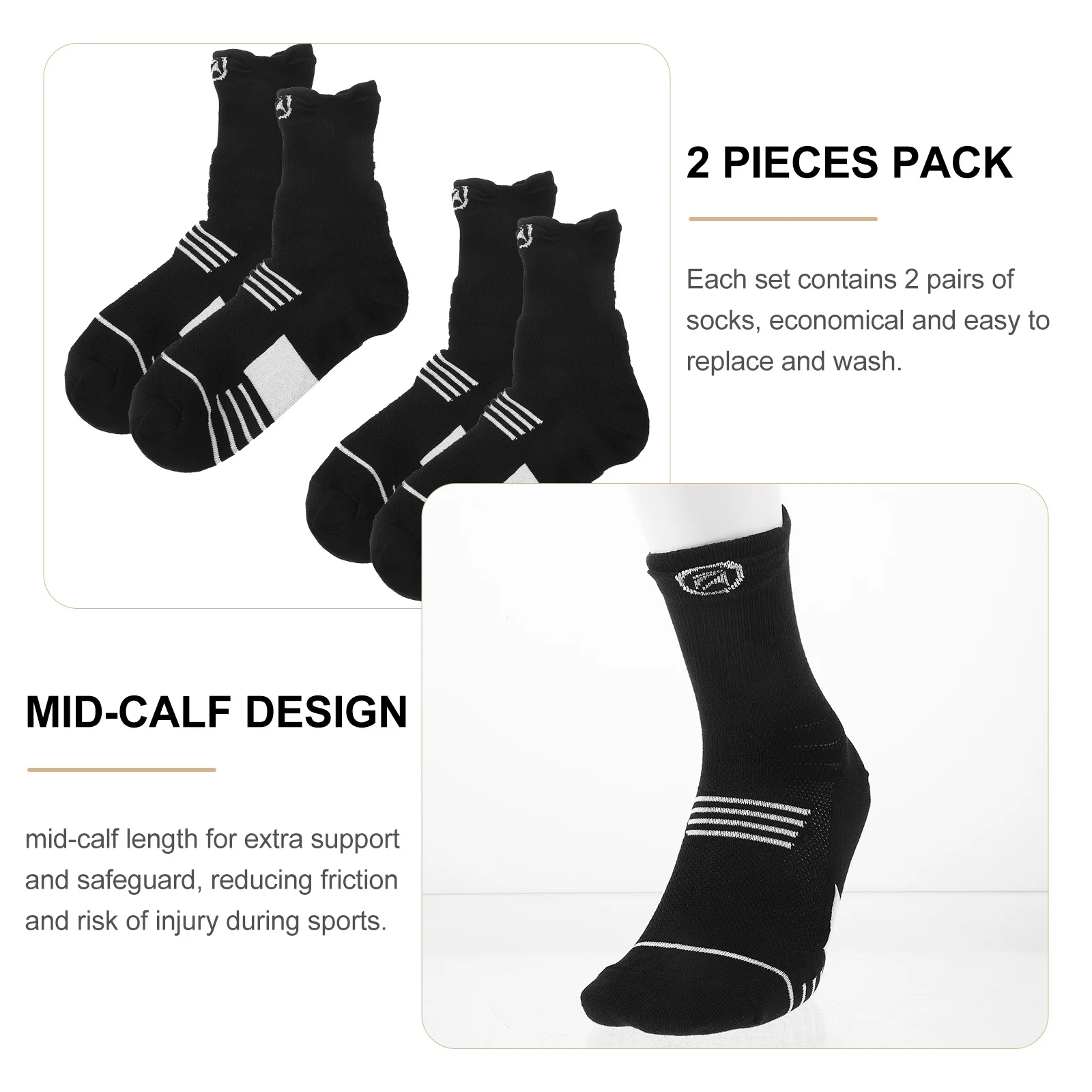 

2Pairs Mid Calf Sports Socks Breathable Thermal Comfortable Outdoor Workout Snowboarding Climbing Camping Socks