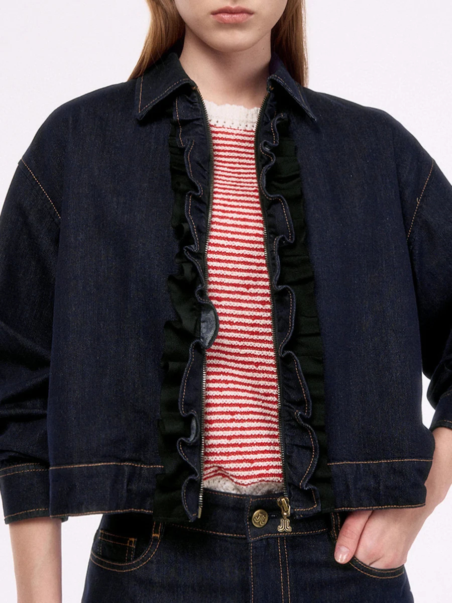 

Faion Slimming High Waist Bell Bot Jeans Color Blo Design Belt Ready to Wear Zipper Closure Long Sve V Ne Top