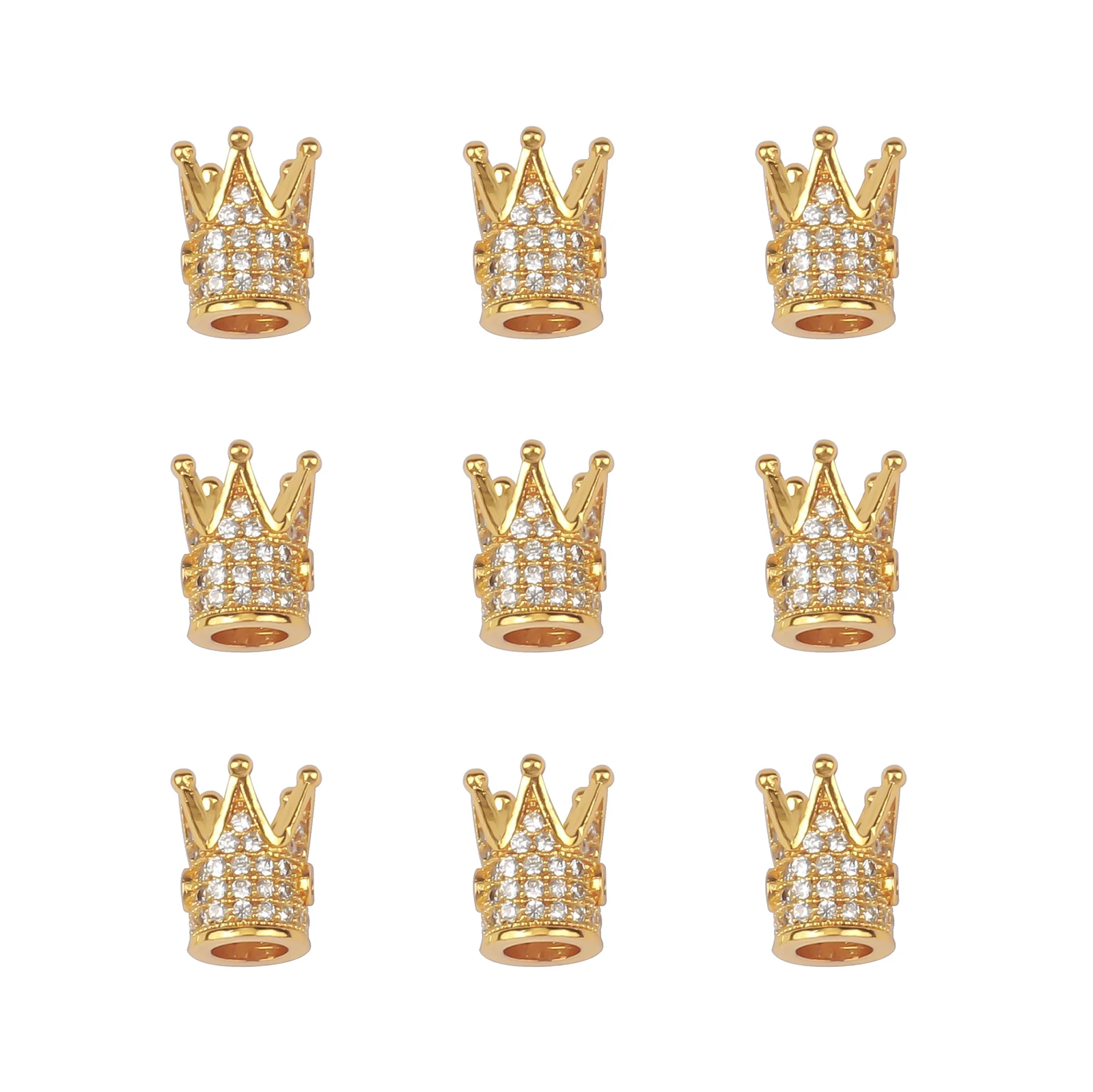 30pcs/Lot 10mm CZ Spacer Crown Bead Brass Micro Pave Cubic Zirconia Beads Jewelry Making Diy Charms Bracelet Wholesale CZBS37