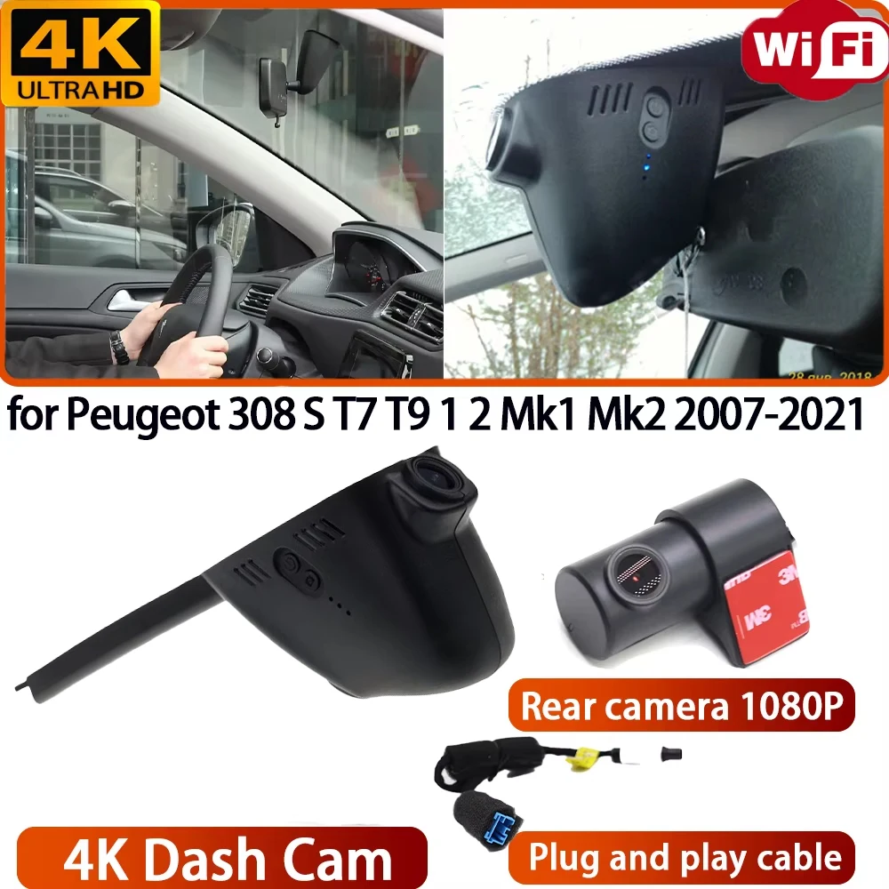 for Peugeot 308 S T7 T9 1 2 Mk1 Mk2 2007-2021 Video Recorder 4K DVR Dash Cam Wifi OEM Front Camera 170 Wide Angle Loop Recording
