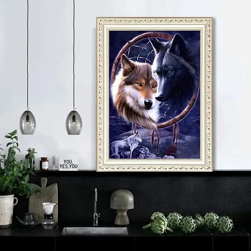 Create A Stunning Dreamcatcher Wolf Mosaic Painting With This 1pc Diamond Art Kit For Adults!