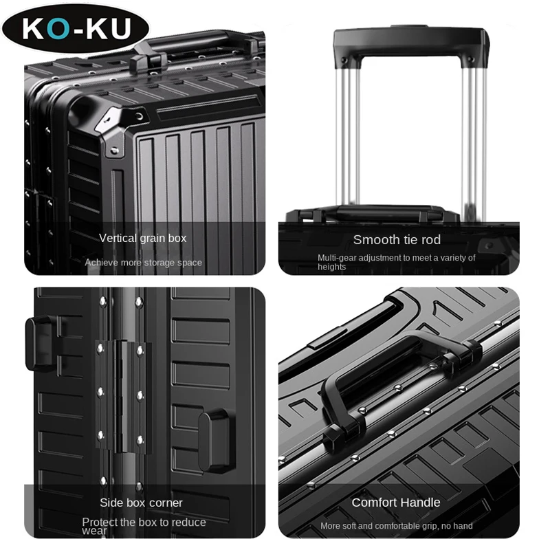 KO-KU Luggage Aluminium Frame Male 2024 Suitcase Female Universal Wheel Trolley Case 20Inch Boarding Box Large Capacity 28 Inch