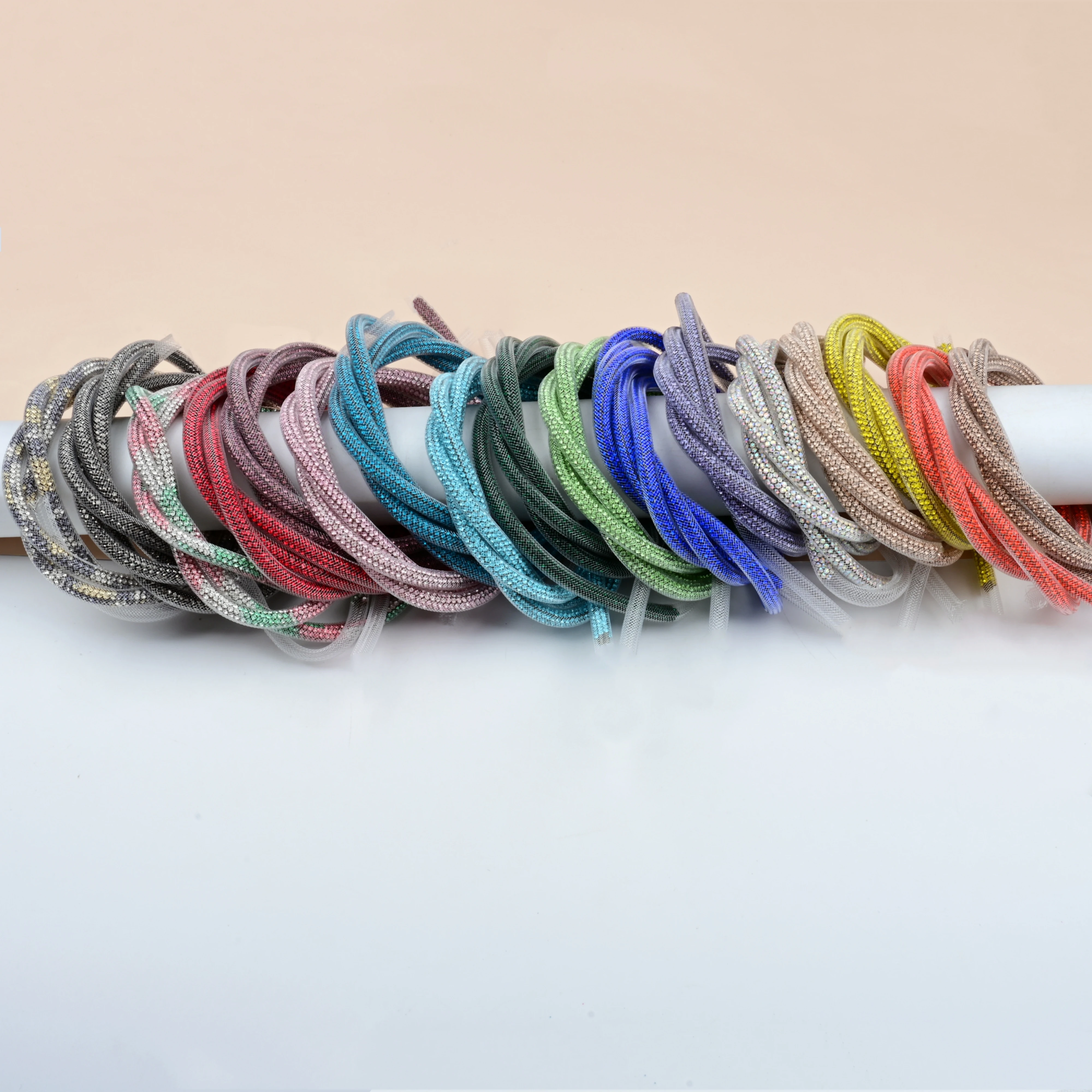 1 /3/5 Meter Shining Brightly 6MM White Mesh Wrapped Colorful Rhinestone Round Tube DIY Clothing Shoe Phone Lanyard Accessories