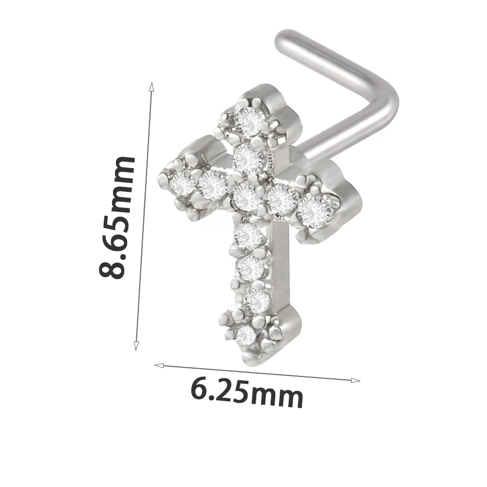 1PC Surgical Steel Nose Bone Ring Cz Cross flowers Butterfly Wings Top Screw Nose Piercing Retainer Holder Nazir Stud Jewelry image 3