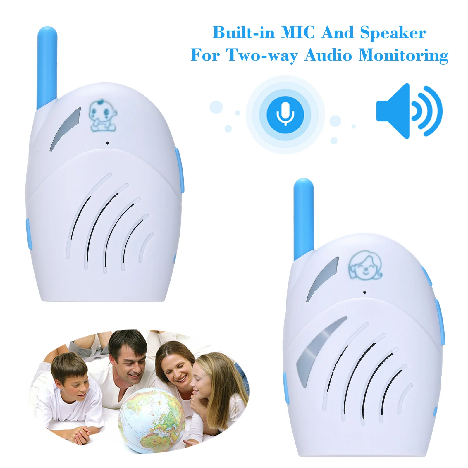 Portable 2.4GHz Wireless Digital Audio Baby Monitor Two Way Talk Crystal Clear Baby Cry Detector Sensitive Transmission