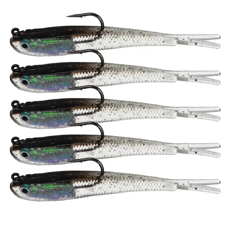 5PCS Lead Head Soft Fish Bait 7.5cm/6.5g Forked Tail Small Fish Simulation Lure Fake Bait Flipped Mouth Perch Fish Bait