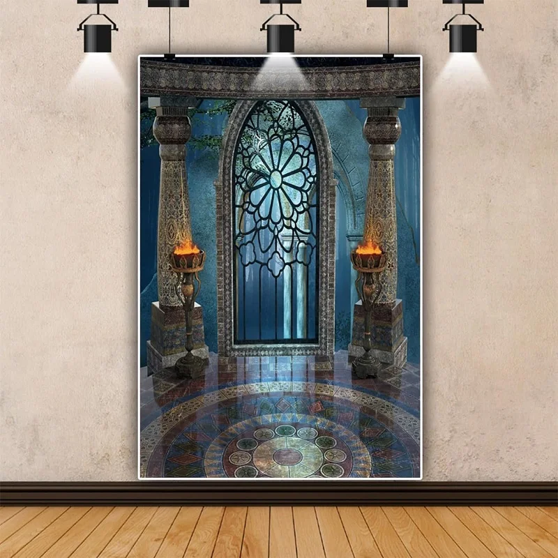 

Medieval Castle Photography Backdrop For Pillar Torch Gothic Stone Tower Ancient Old Fortress Interior Halloween Background Wall