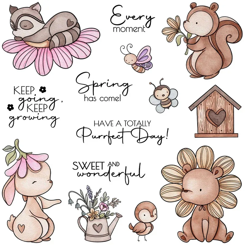 

Cute Cartoon Animals And Floral Clear Stamps DIY Scrapbooking Supplies Silicone Stamp For Card Making Albums Decor
