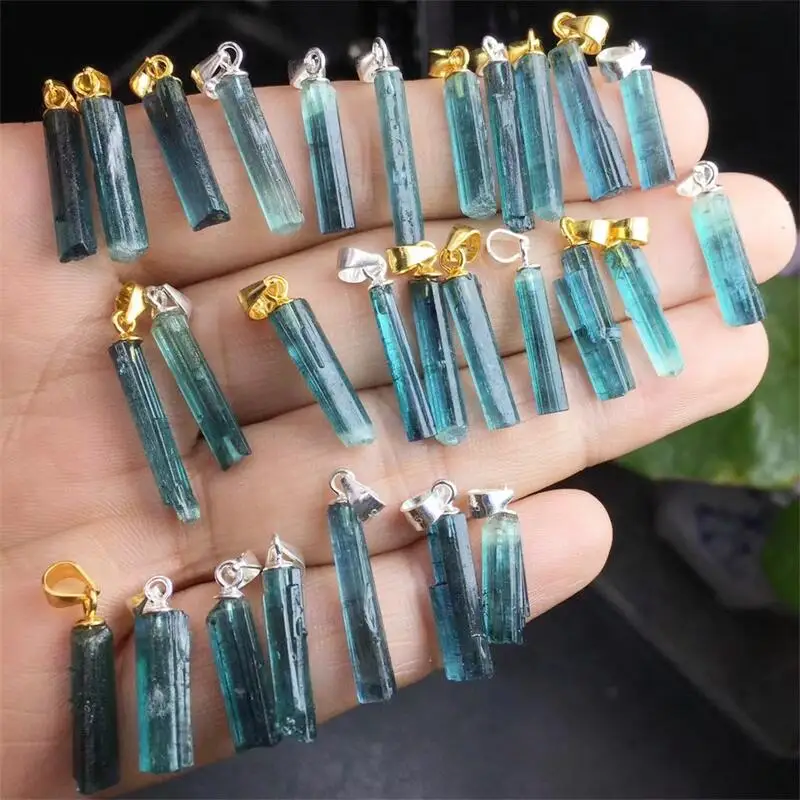 S925 Natural Blue Tourmaline Pendant Crystal Carving Polishing Mature Charm Jewelry Birthday Present 1PCS