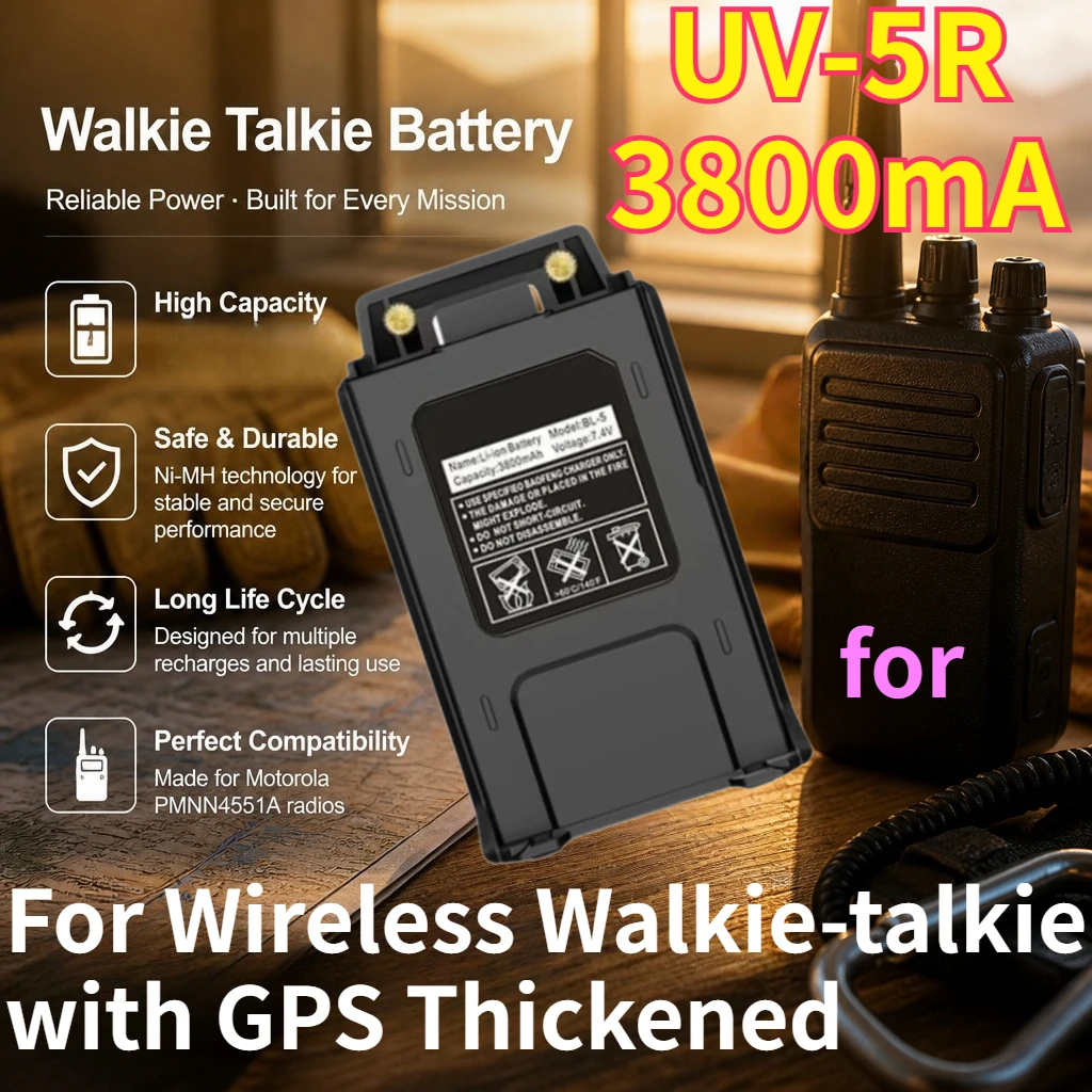 New UV-5R 7.4V 3800mAh Walkie Talkie Batteries for Wireless Walkie-talkie Walkie Talkie with GPS Thickened Replacement Battery