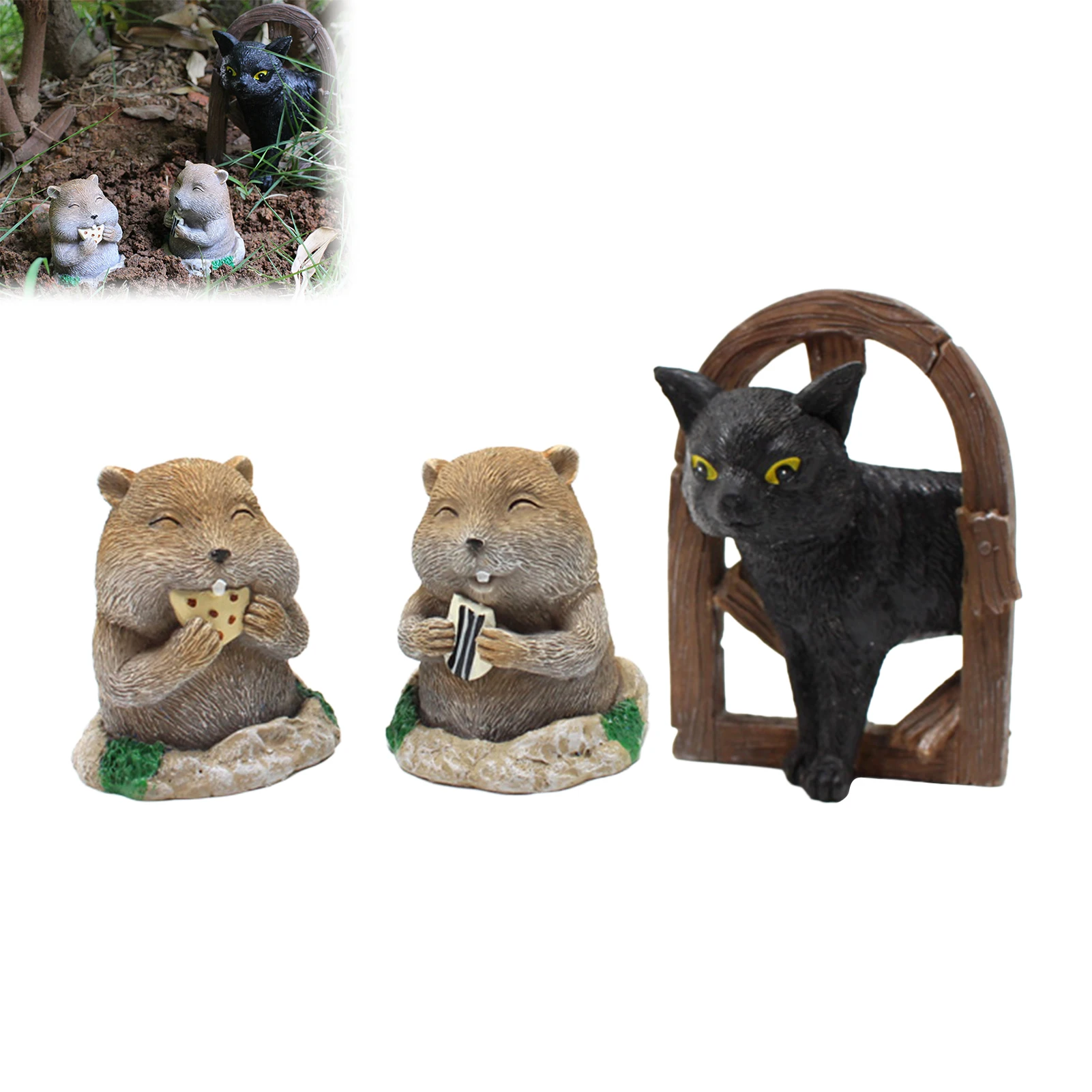 

Resin Gophers with Cat Garden Decoration Sculpture Figurines Lawn Garden Ornament Suitable for Outdoor Home Courtyard Decor