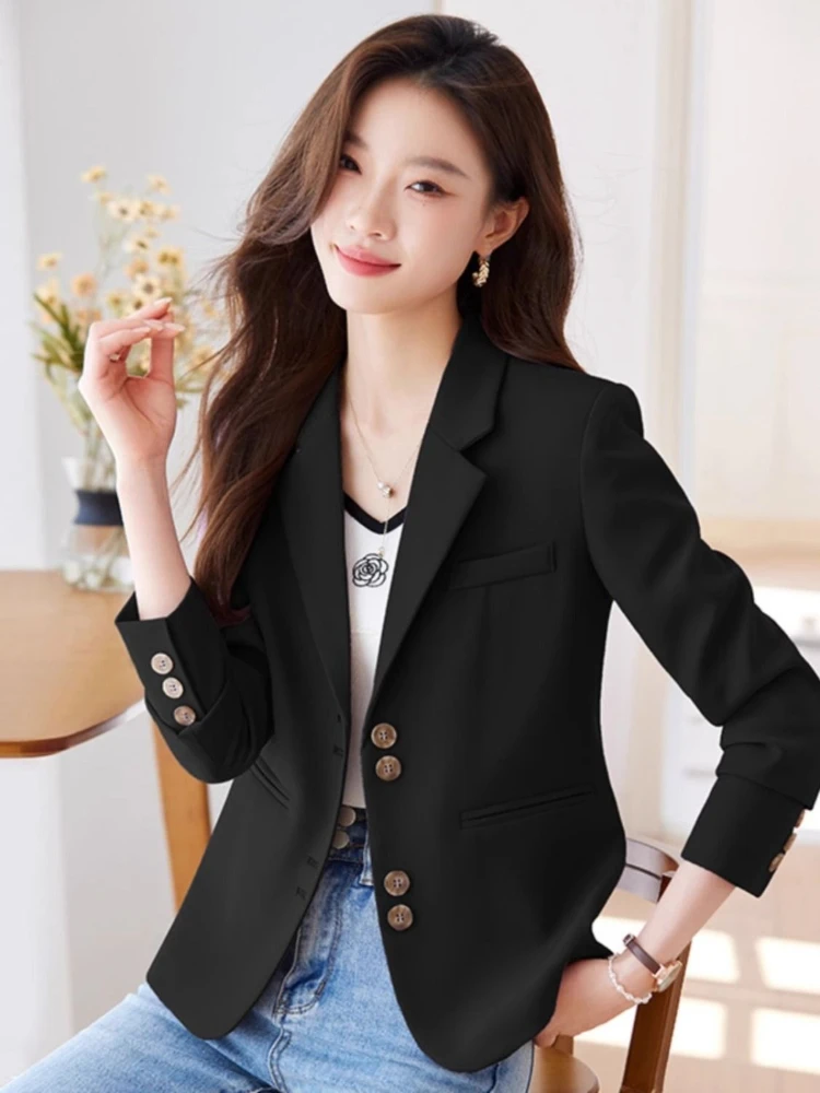 

2025 New Women's Basic Single Breasted Blazer Spring Autumn Fashion Vintage Slim Fit Casual All Match Premium Suit Jacket