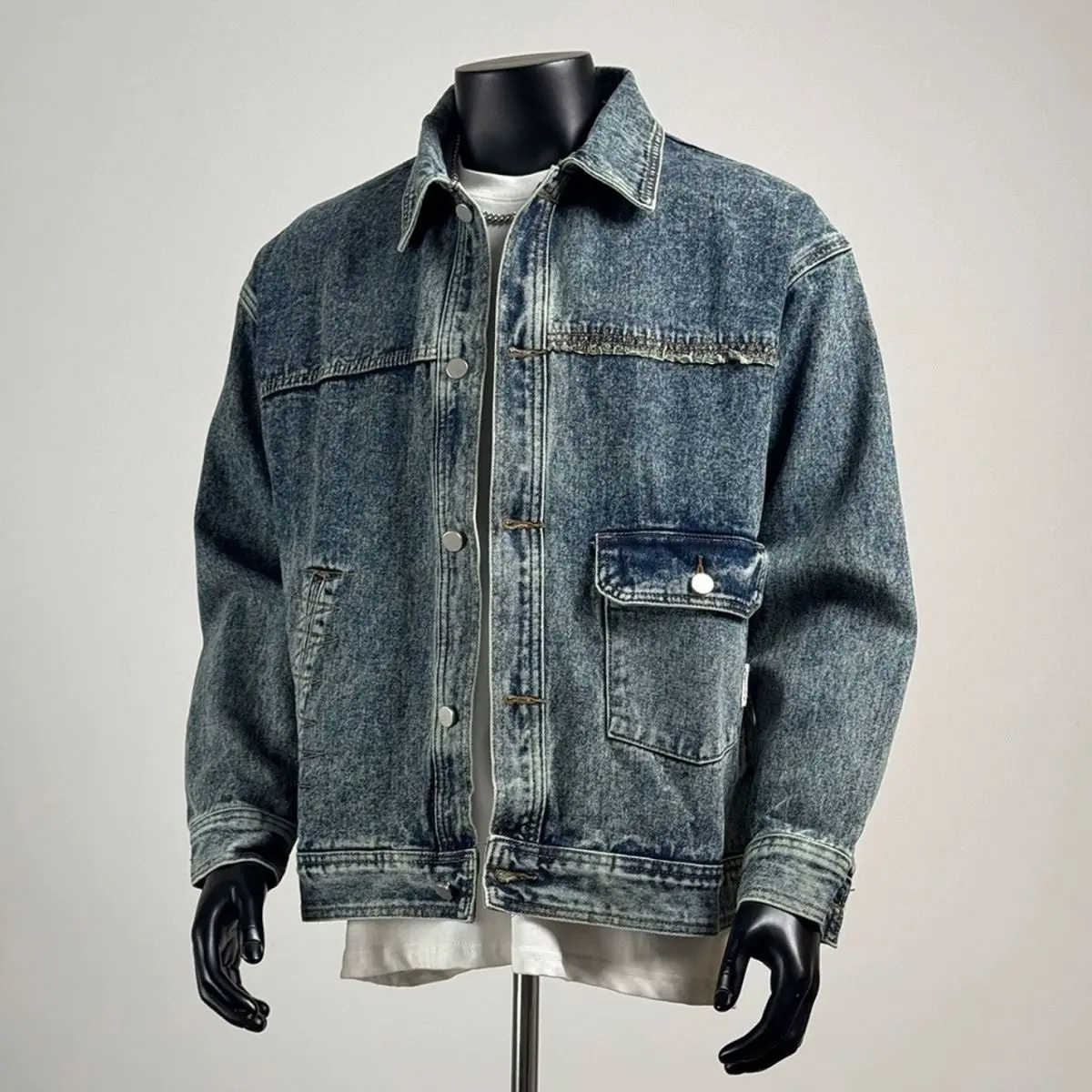 Men's Trendy Outerwear Blue Denim Jacket Autumn Street Retro Cardigan Boys Long Sleeved Male Chic Single-breasted Coat