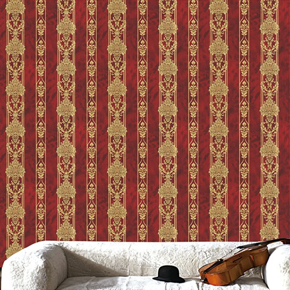 European Home Decor Wallpapers Stripe Red Black Blue Damask Wall Paper Living Room Bedroom Background Walls Mural