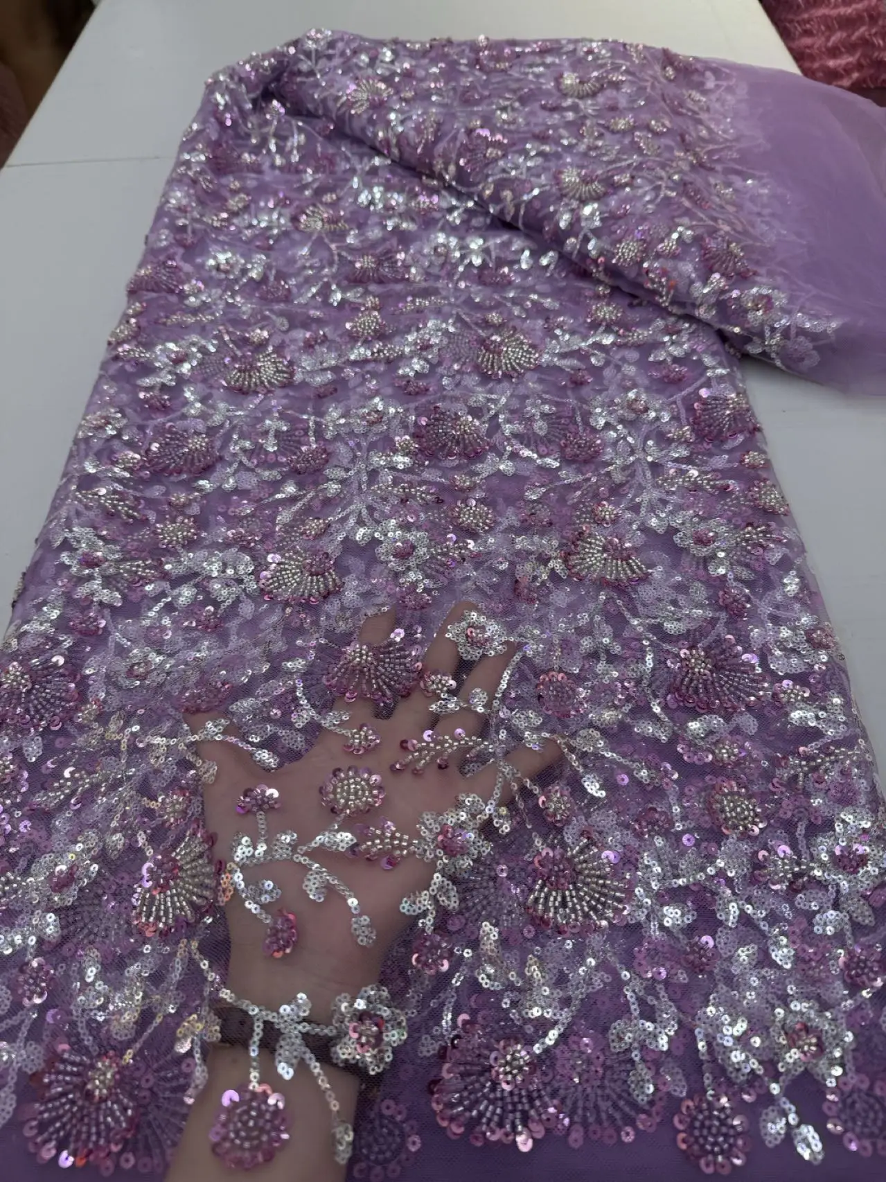 

Latest 2025 African Nigerian High-Quality Tulle Lace Fabric with Embroidery 5 Yards for Prom Dresses Sequin Sewing JY475