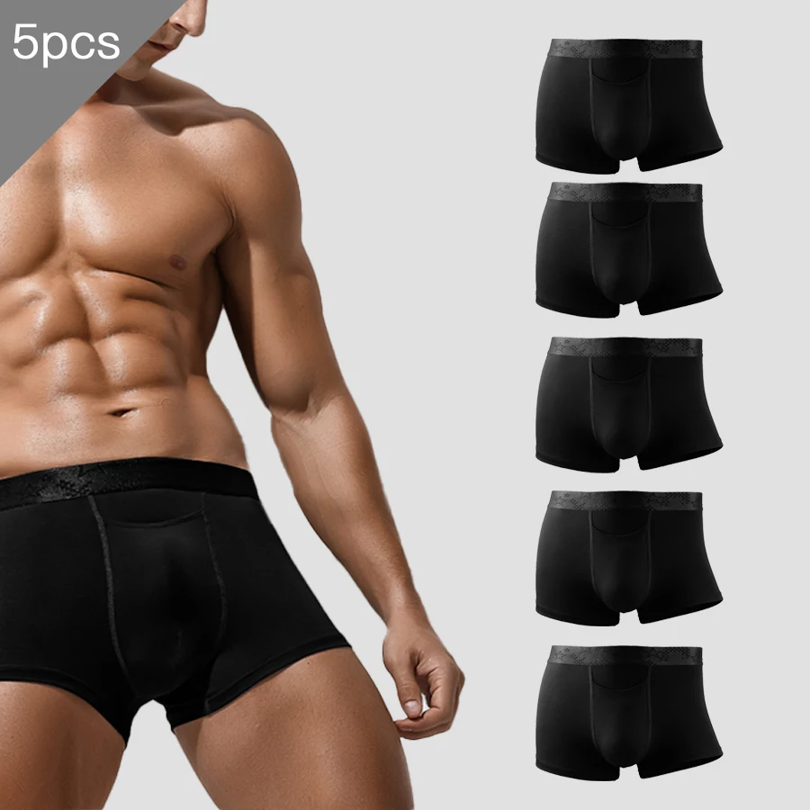 

5pc Gun and bullet separation underwear Men's Modal summer breathable sports briefs Ice silk ice feel pocket shorts