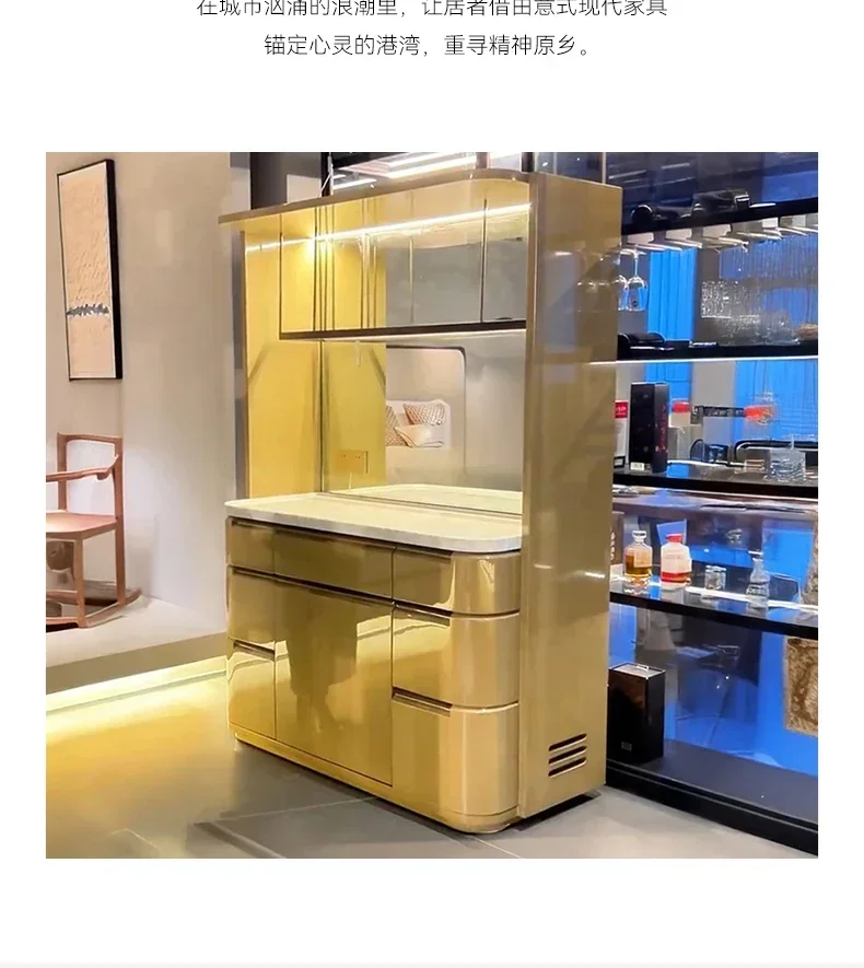 AAModern Light Luxury Solid Wood Wine Cabinet Villa Luxury Dining Side Cabinet Glass Storage Living Room Multi-functional Cabine