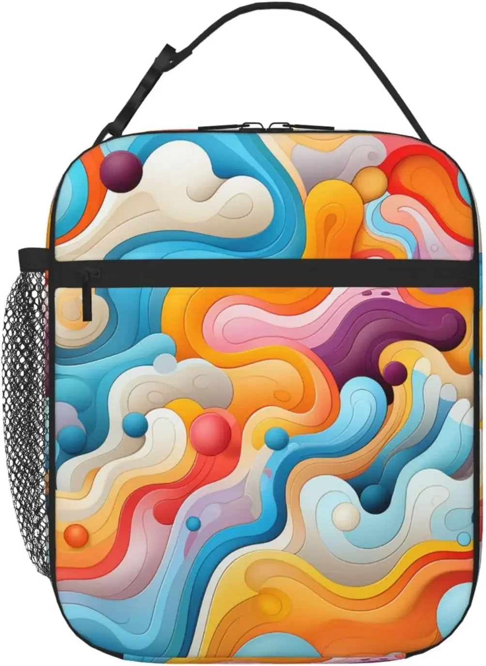 

KHiry Insulated Lunch Bag Lunch box with Side Pocket Black Cat Sitting In Front Of Full Moon Lunchbox Soft Bag LunchTote Bag