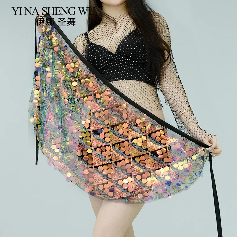 Danza del ventre sciarpa all'anca con paillettes sciarpa a triangolo catena in vita con nappe cintura per feste di Festival di danza indiana gonne rosa per danza del ventre