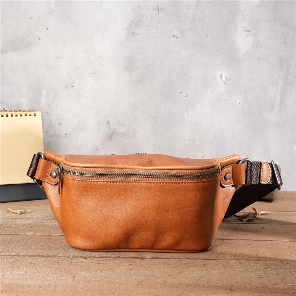 Sac de taille en cuir véritable pour homme, grande capacité, bandoulière