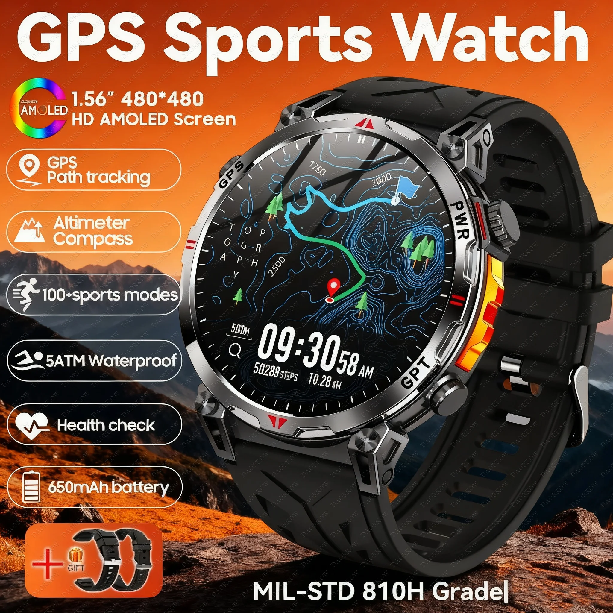 

2025 New 530mAh Large Battery GPS Smart Watch Men 1.39" HD Display Outdoor Compass Sports Fitness Bluetooth Call Men Smartwatch