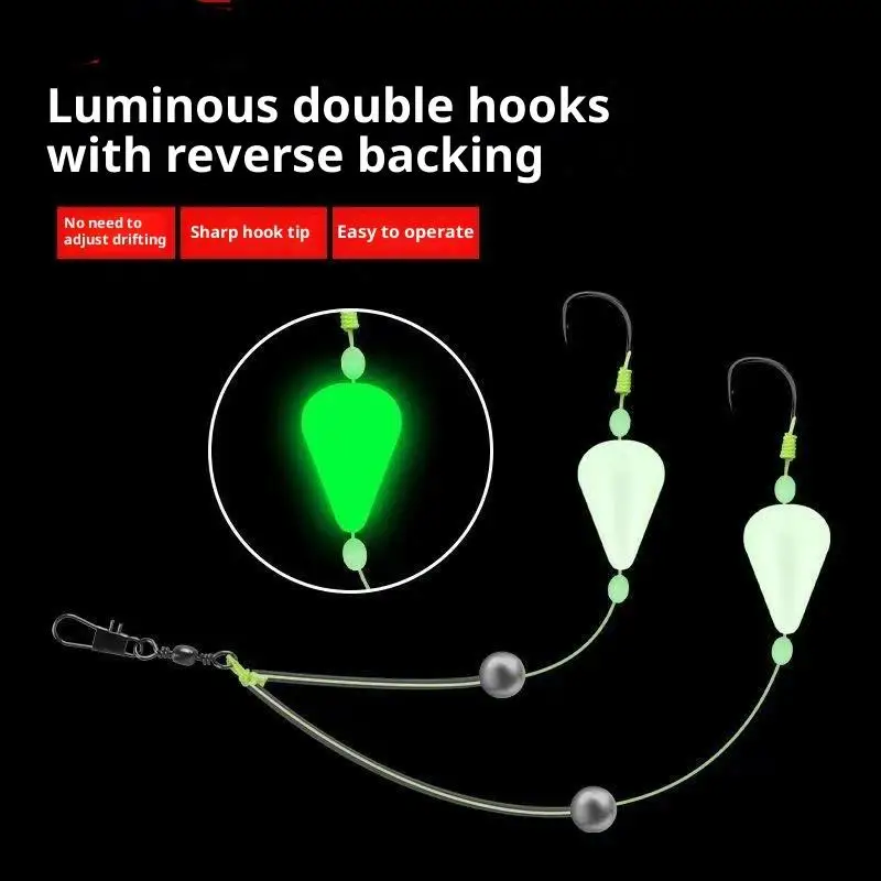 Glow In Dark Double Fishing Hooks Sharp Tips Anti Bottom No Float Adjustment for Portable Travel Fishing Kits