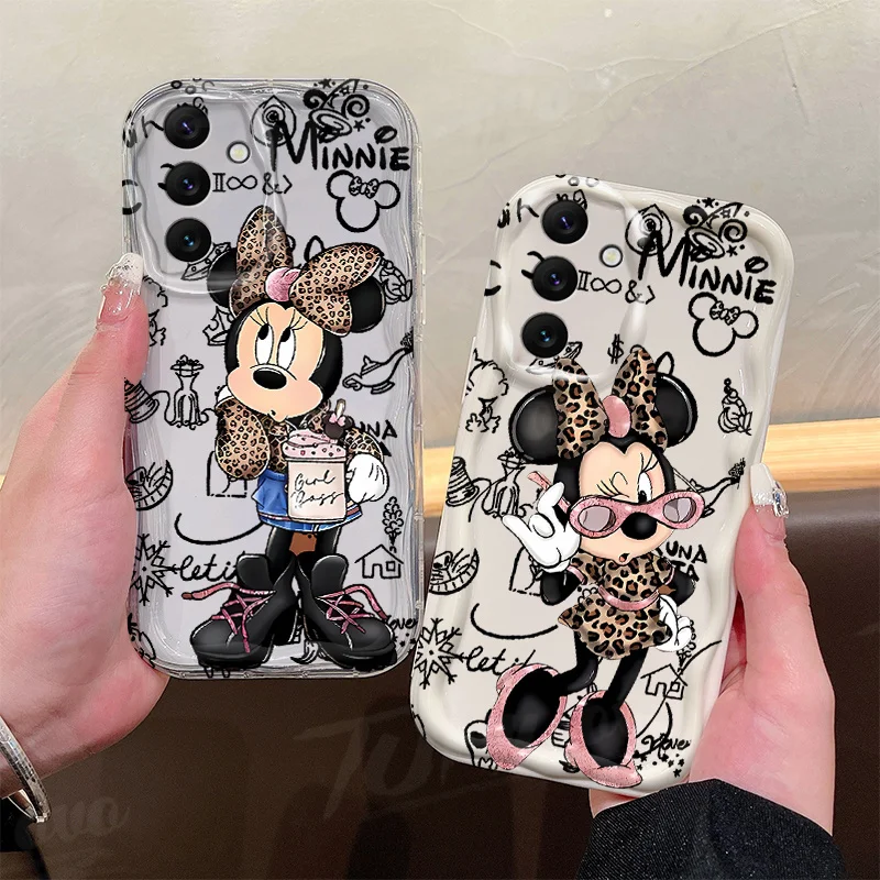 Leopard Grain Minnie Mouse Soft Case For Samsung Galaxy A54 A34 A24 A14 A13 A53 A33 A73 A23 A52 A52S A32 A22 A12 A51 A71 Cover