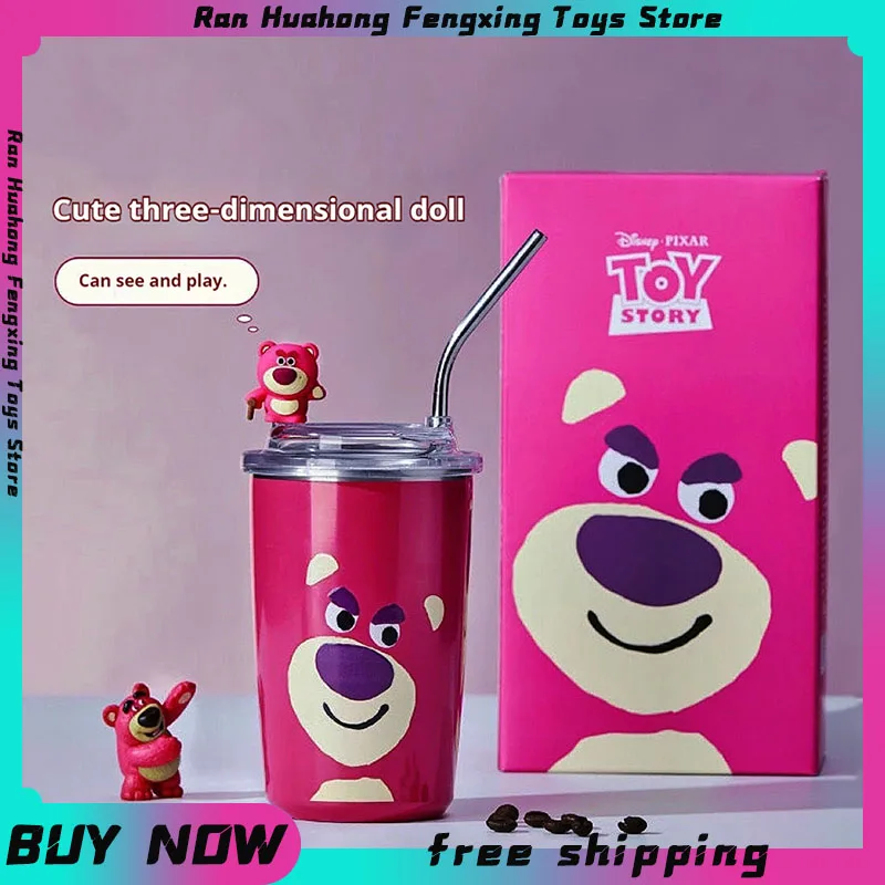 

480 мл новая мультяшная Вакуумная чашка Disney Lotso из нержавеющей стали Милая чашка для воды соломенная бутылка офисная кофейная чашка подарок для девочек на день рождения