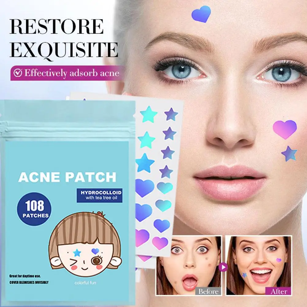 108/216pcs Cute Star Heart Shaped Acne Treatment Sticker Patch Acne Cover Removal Pimple Skin Care Invisible K7K9